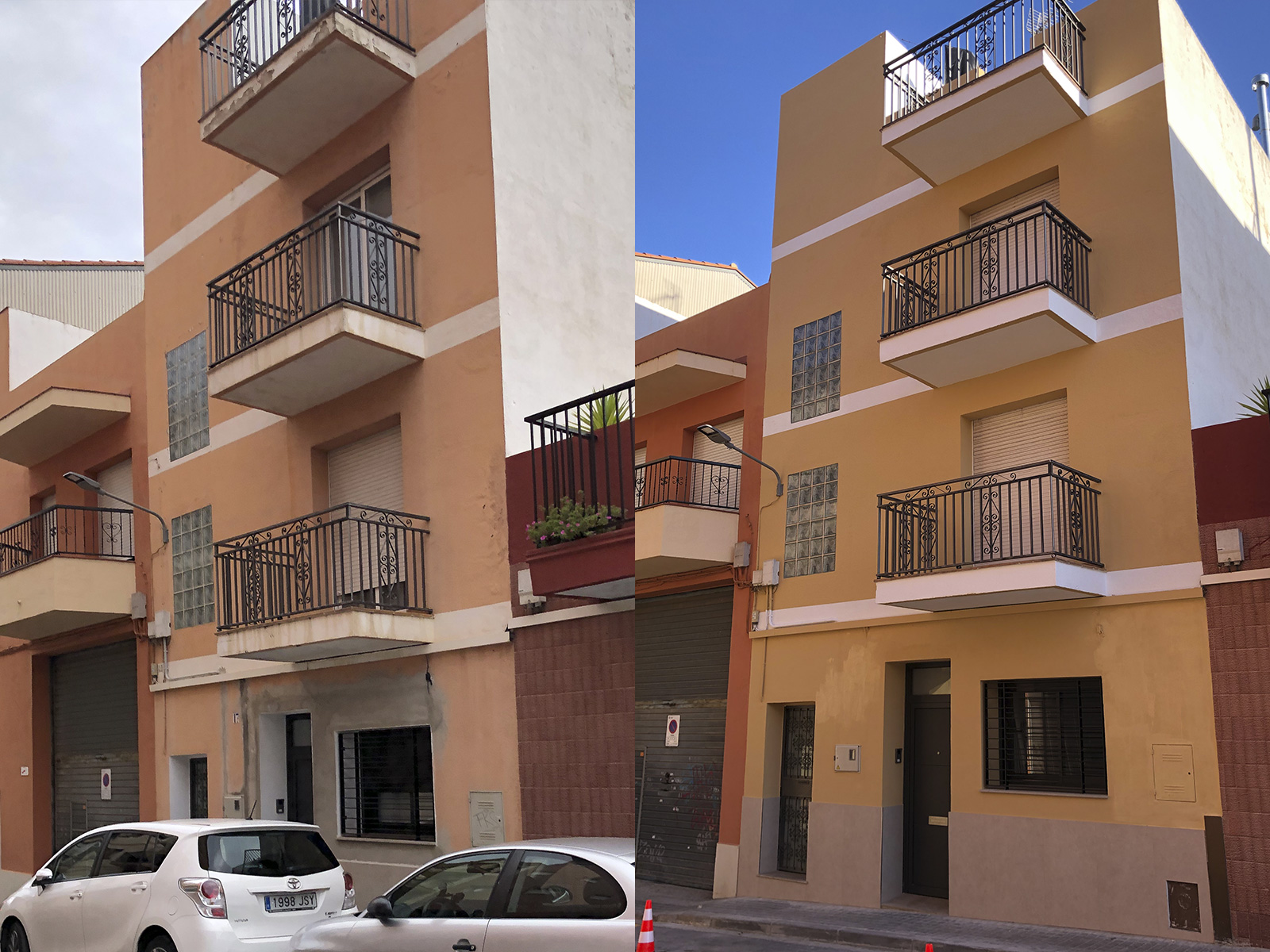 antes y despues de reparacion y pintado de fachada